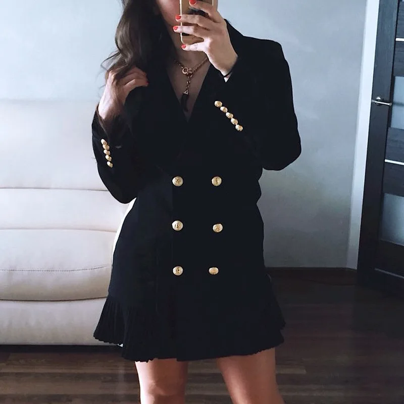 

J003 black long sleeve double breasted women jacket