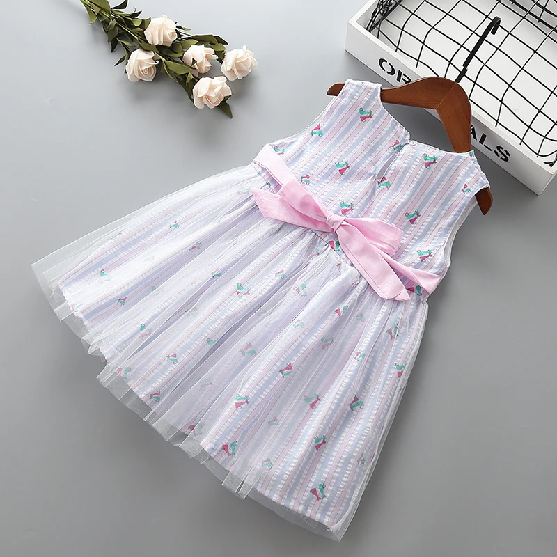 

2-7 years High quality girl dress 2021 new summer fashion bow stripe kid children girl clothing party formal princess dress