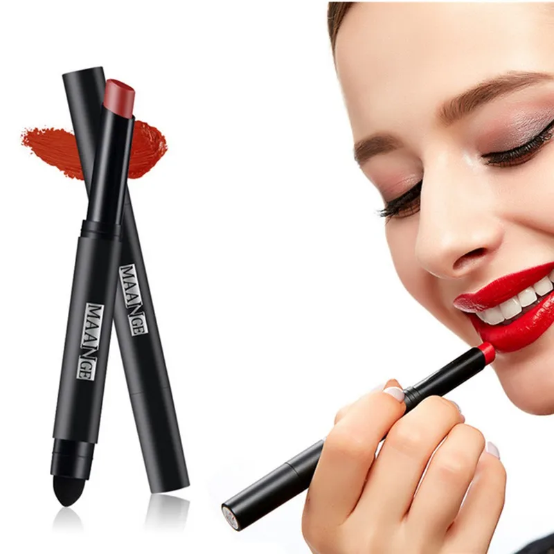 

12 Colors Lipstick Moisturizer Waterproof Lip Sticker Sexy Lip Golss Tint Makeup Double-end With Sponge Side
