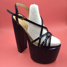 Customized Navy Blue Women Sandals 8 inch Chunky Heels 3 inch Platform Ladies Sandals Shoes Women Size 14 DIY for Customers