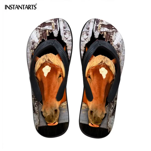 Instantarts модные Для мужчин летние Сланцы 3D с животным принтом резиновая Шлёпанцы для женщин Прохладный Crazy Horse мужской Сандалии для девочек мужская пляжная обувь на плоской подошве - Цвет: C0353AB