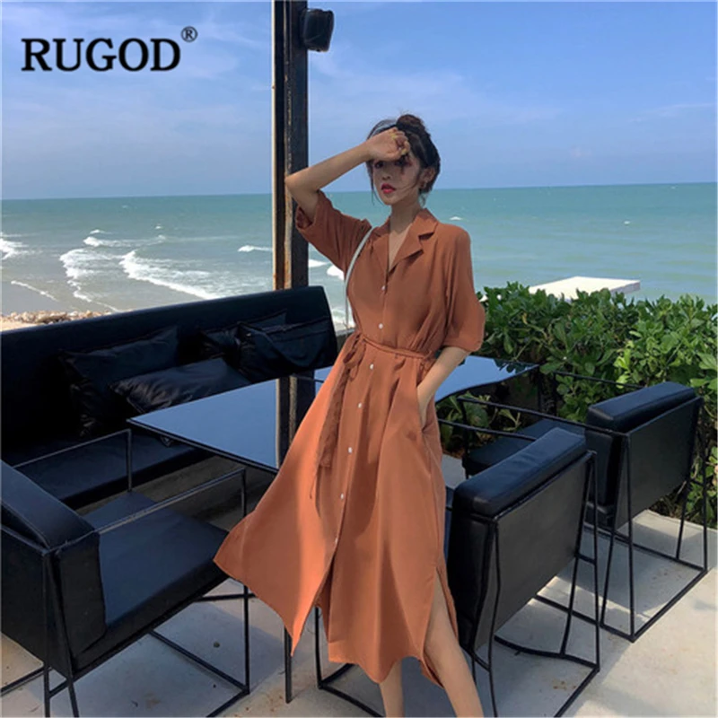 RUGOD 2019New وصول المرأة الصلبة اللباس حقق طوق واحدة الصدر الجانبين Silted ضئيلة Vestidos مزاجه جنتل موديس اللباس