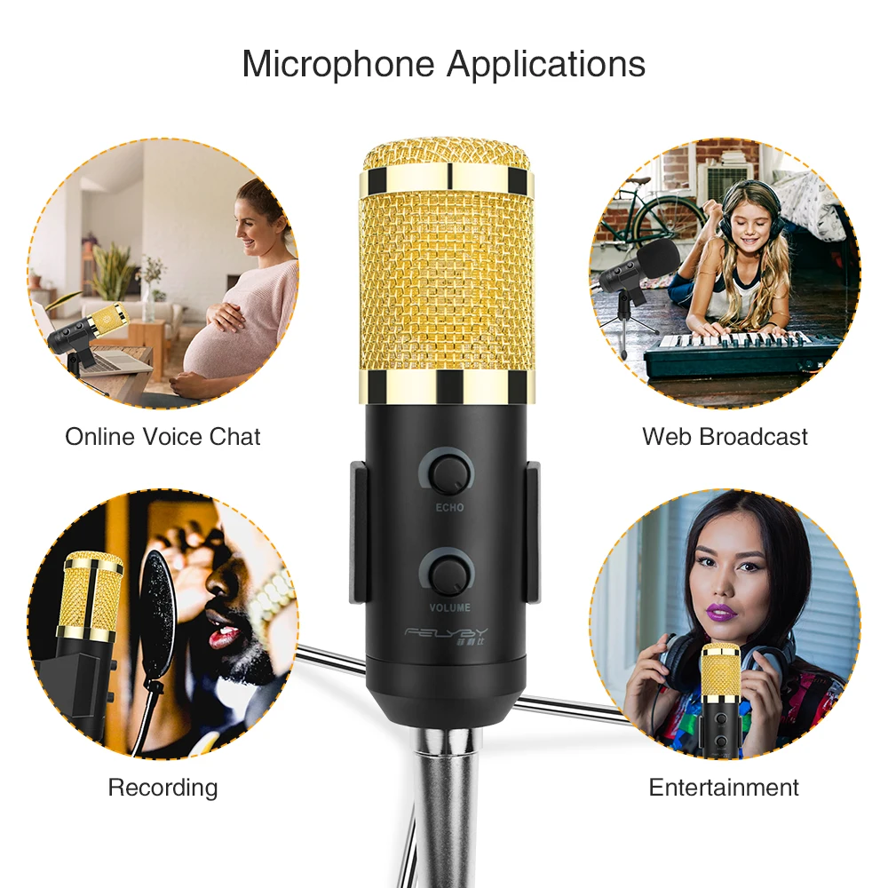 FELYBY новый регулируемый микрофон bm 900 USB для компьютерной записи и