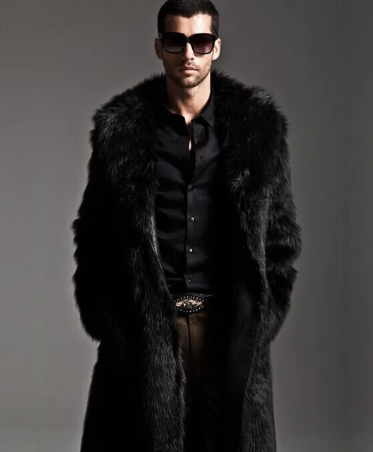 Men Faux Fur Coat Brand Fashion Slim Fit Turn Down Luxury Long Coat ...