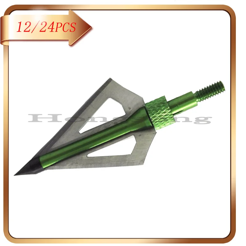 24pcs Green 100Gr Hunting Arrow Heads Arrows Compound Bow Crossbow