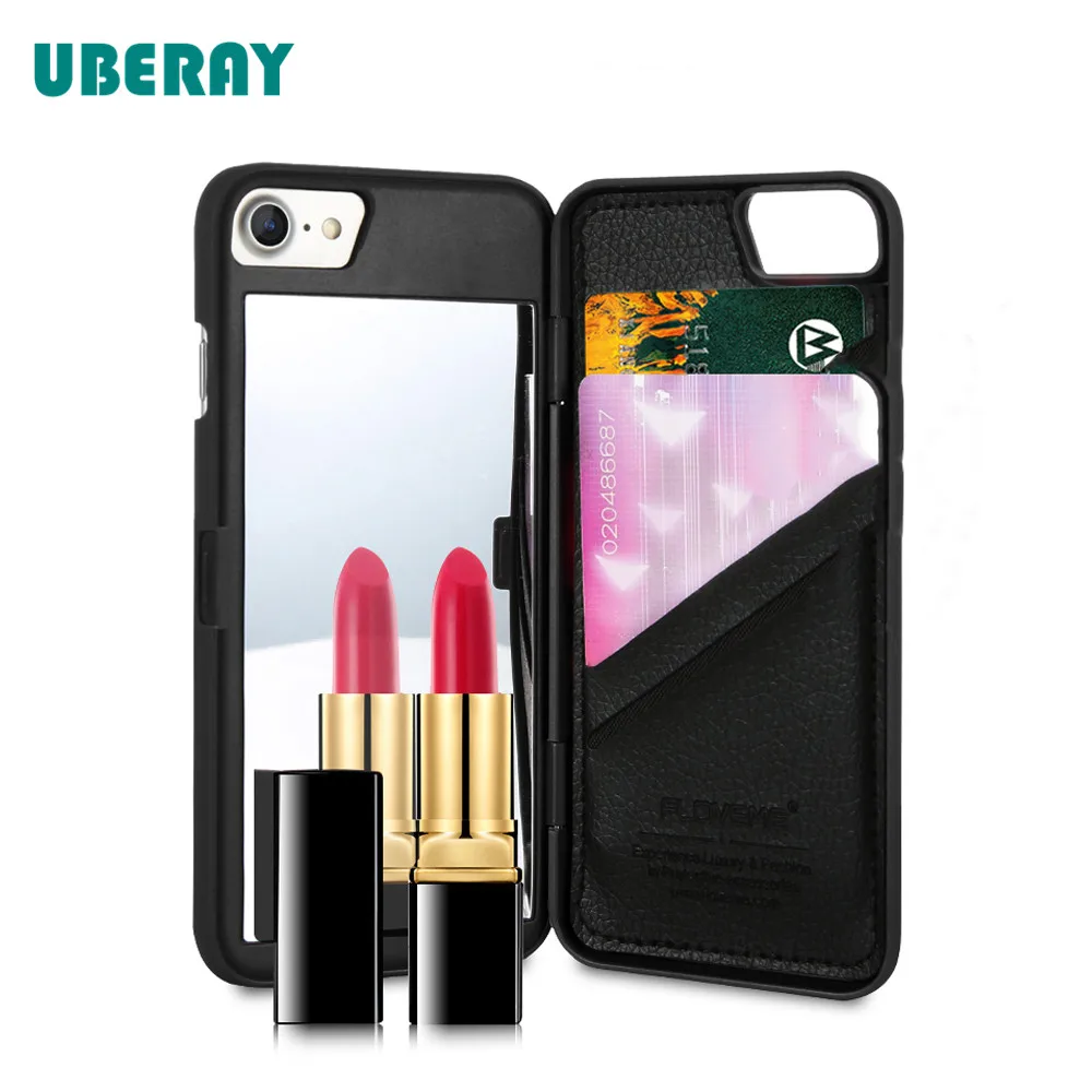 

UBERAY Mirror Case For iPhone 6 6s 7 Plus XS MAX XR Wallet+Card Slot Cover Makeup Phone Cases For Apple iPhone 8 X 7 Plus Coque