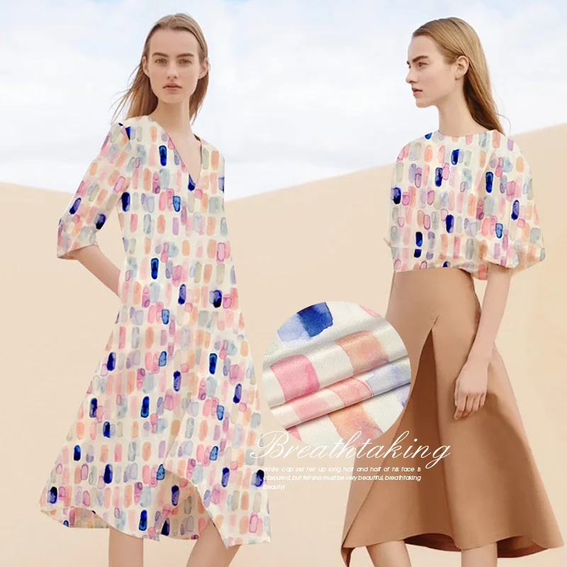 

High-end custom Doodle Digital Printed Silk crepe de chine Fabric For Women Dress,Width 140cm 16Momme Clothing For DIY Sewing