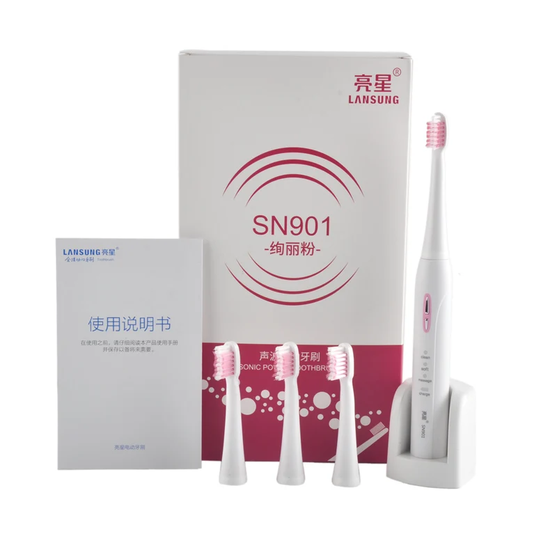 

LANSUNG SN901 Ultrasonic Sonic Adult Electric Toothbrush wireless Rechargeable Tooth Brushes With 4 Pcs Replacement Heads