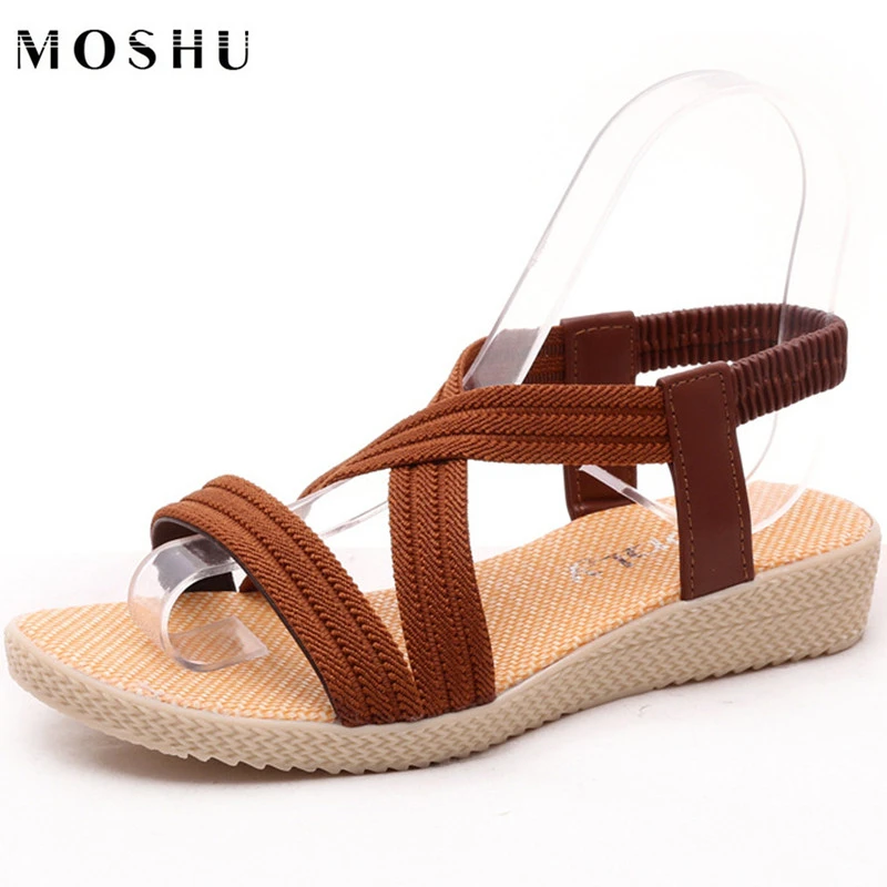

Summer Gladiator Sandals Ladies Elastic Band Flat Shoes Leisure Fashion Women Flip Flops Black Red Chaussure Femme Size35-41