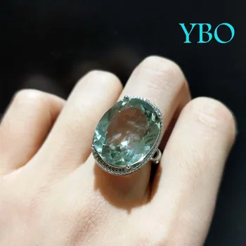

YBO,Green gemstone fashion ring in 925 sterling silver with natural green quartz amethyst setting simple elegant ring for girl