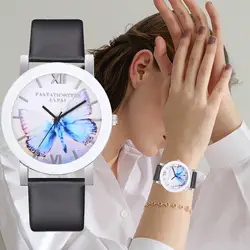 Relogio для женщин конфеты цвета бабочки дамы часы аналоговые кварцевые кожаный браслет наручные часы Reloj Mujer # YL