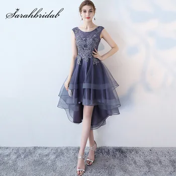 

New Arrival High/Low Cocktail Dresses with Top Beading Lace Appliques Tulle Knee-Length Skirt Short Party Gowns L3454
