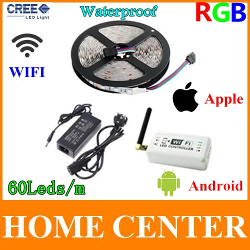 

Waterproof 5M 300leds 5050 RGB LED Strip Light and Wireless WiFi Music Controller For iOS iPhone iPad Android Phone and 12V6A