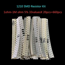 Kit de resistores smd 1210, kit sortido 1ohm-1m ohm 5% 33 valores esx 20 peças = 660 peças, kit de amostra
