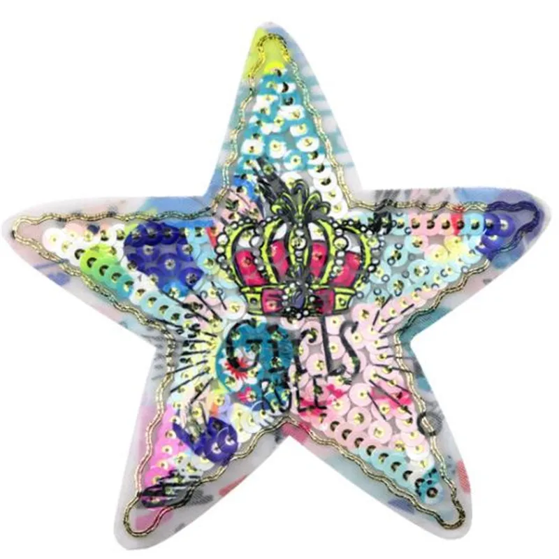 

T shirt Women patch sequins 20cm star crown deal with it cute biker patches for clothing stickers 3d t shirt mens free shipping