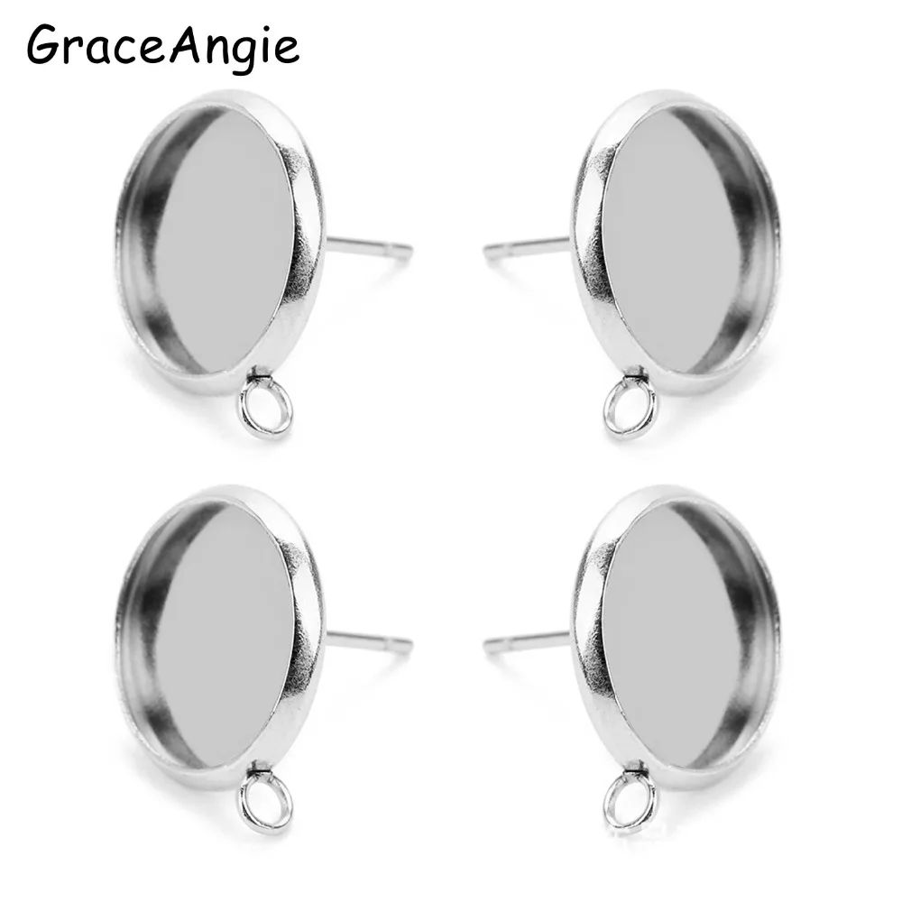 

20Pcs Stud Earrings Base Blank Fit 8 10 12 14 16mm Cabochon Cameo Settings Silver Ear Post Stainless Steel Tone Round DIY Gift