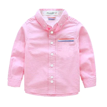 От 2 до 12 лет, Детская рубашка для мальчиков хлопковая рубашка-Оксфорд с длинными рукавами и отложным воротником для маленьких мальчиков Новинка года, осенняя одежда для детей - Цвет: Розовый