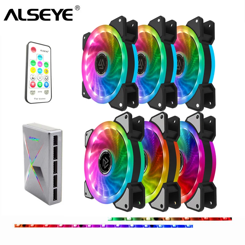 ALSEYE RGB вентилятор 120 мм 5pin двойной Aura ПК Вентилятор пульта дистанционного управления компьютером охлаждения