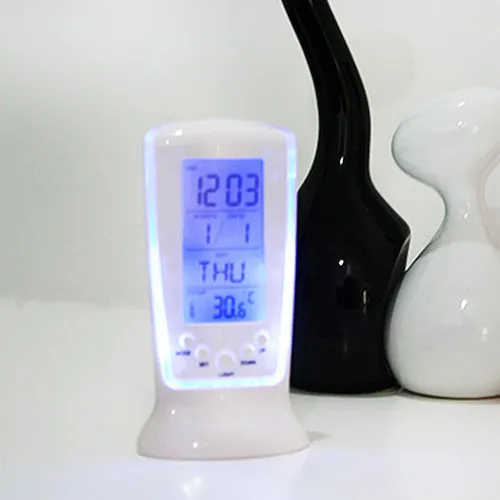 Светодио дный светодиодный цифровой будильник с голубой подсветкой электронный календарь термометр подарок комната свет Прямая