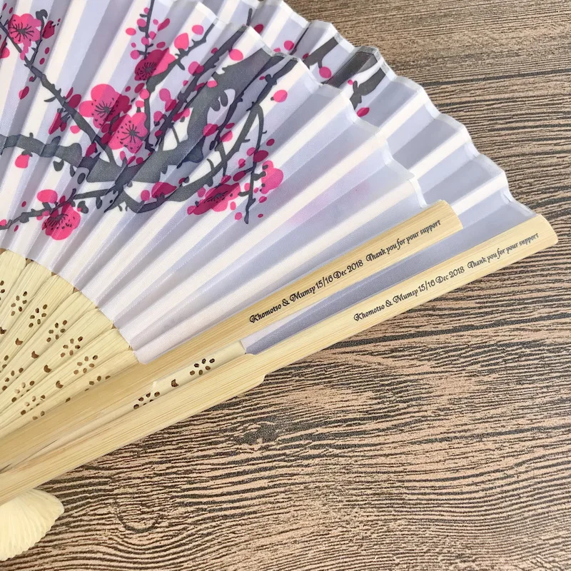 

(30pcs/Lot)FREE SHIPPING+Wedding Favors Blossom Folding Silk Fan Personalized Date&Name Unique Party Giveaway For Guest