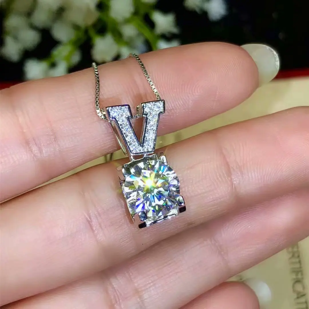 Сверкающая Победная Подвеска из муассанита для ожерелья женские серебряные ожерелья блестящие лучше, чем алмазное слово V Девушка День Рождения вечерние подарки