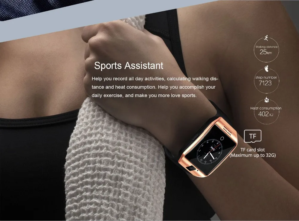 JQAIQ Smart Watch With Camera Bluetooth Smartwatch SIM TF Card Slot Fitness Activity Tracker Sport Watch For Android