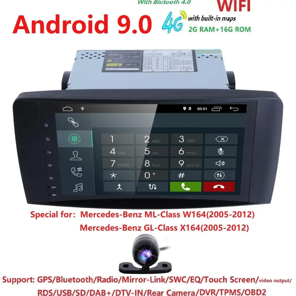 

9''Android 9.0 Car NODVD GPS Player For Mercedes Benz ML W164 W300 ML350 ML450 ML500 GL X164 G320 GL350 GL450 GL500 2GRAM 4GWIFI