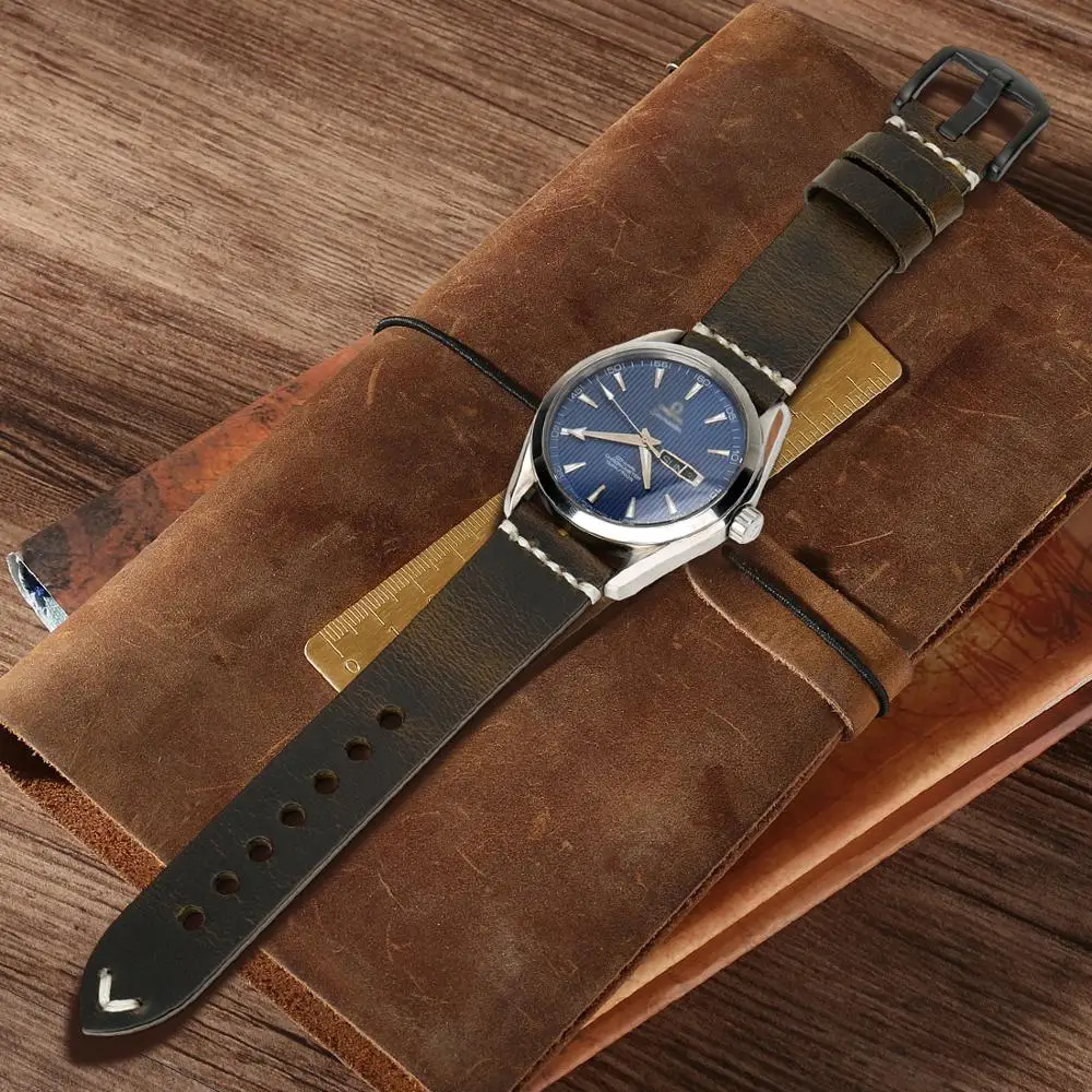 Cena MAIKES wysokiej jakości Vintage zielona skóra szpilka ze stali nierdzewnej klamra 20mm 22mm 24mm zegarek akcesoria zegarek pasek bransoletki