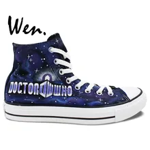 Wen Hand Painted Shoes Design Custom Doctor Who Logo and Tardis High Top Men Women’s Canvas Sneakers
