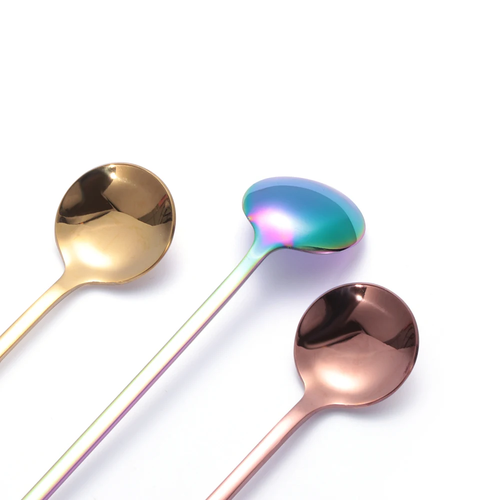 Rainbow Color stainless steel spoons stainless steel spoons forks Coffee Tea Stir Spoon Long Handle Ice Cream Dessert Spoons Eco-Friendly Stainless Steel Tableware Kitchen Supplies