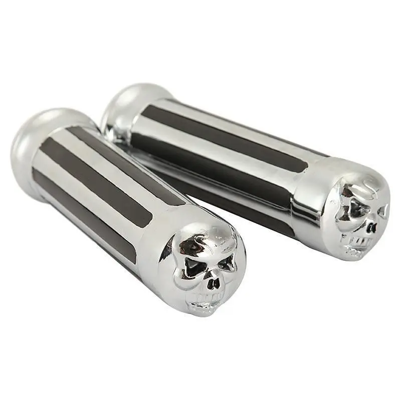 free shipping 7/8" Pair Chrome Aluminium Motorcycle Skull Hand Grips