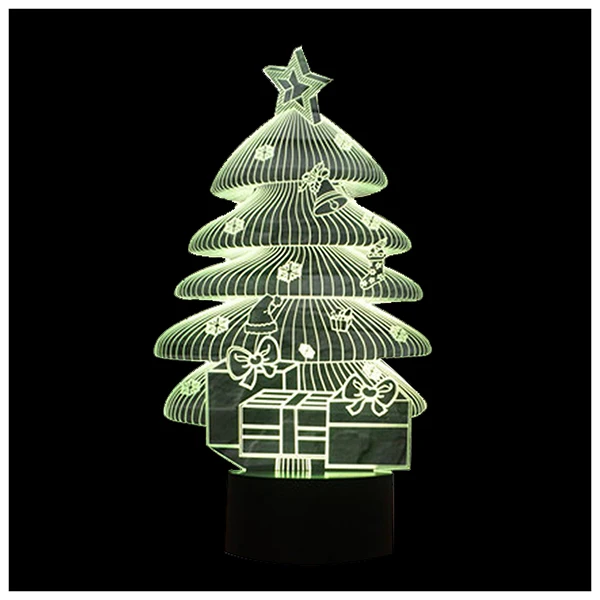 3D Illusion Night Lights 7 Colors Switch Automatically by Smart Touch Button Indoor Lamp Christmas Tree Black+Transparent | Лампы и