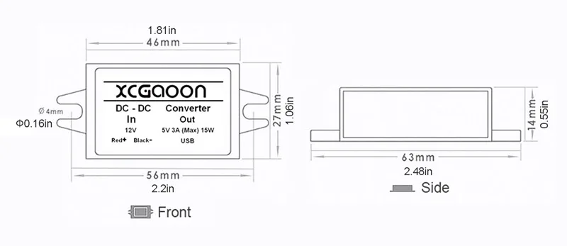 XCGaoon автомобильный DC-DC конвертер Модуль кабель с 2 usb-портами, вход DC 12V к USB выход 5V 3A, зарядка для iPhone смартфон мобильный