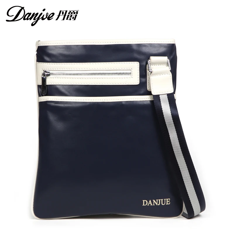 Danjue New Spring Famous Brand Embossing Genuine Cow Leather Men's Business Shoulder Bags Male Dark Blue Messenger Bags