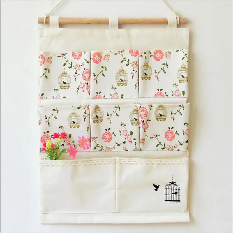 Cotton Cage flower Storage Bags 8 pocket wall hanging bags multi layer