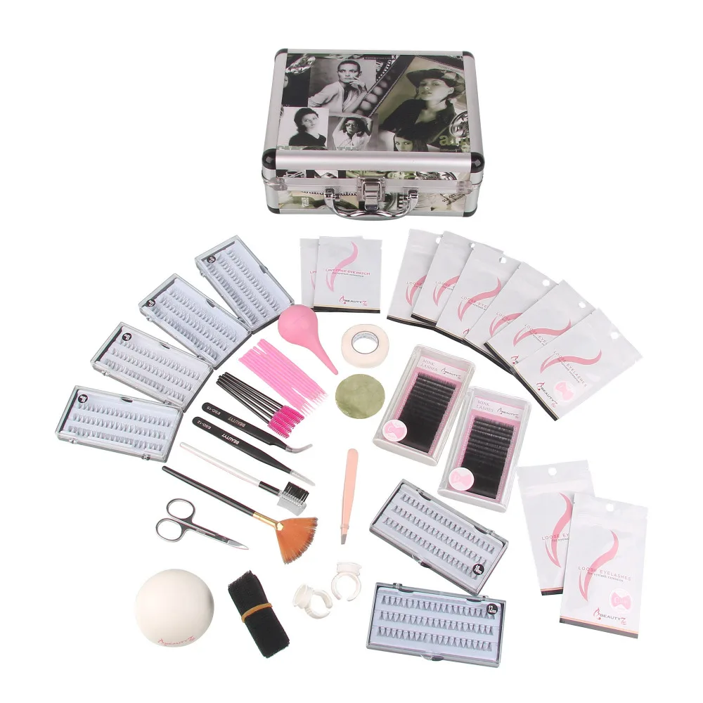 

BEAUTY7 1 Set Eyelash Extensions Tools Kit Individual Eyelashes Makeup False Eyelash Curler Glue Tweezer Practice Grafting Tools
