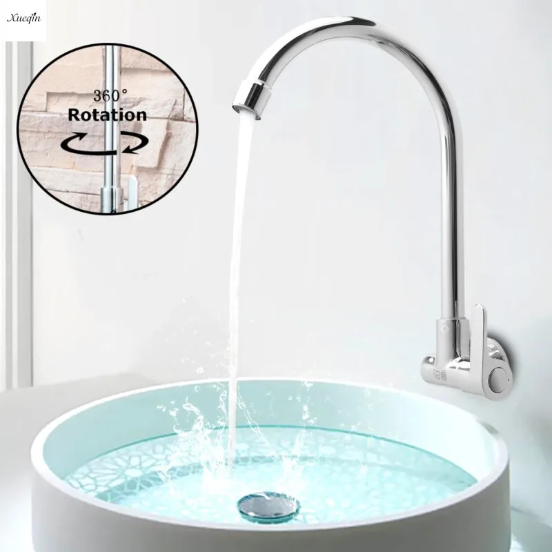 

Bathroom 360 Degree Rotatable Basin Sink Faucet Spout Wall Mounted Single Handle Single Cold Tap Kitchen Water Faucet
