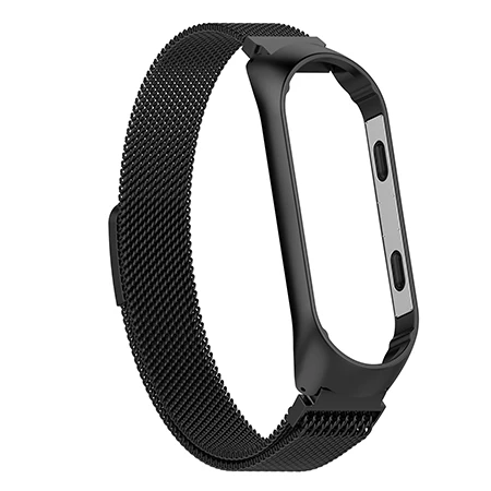 Магнитный браслет из нержавеющей стали mi lanese Loop ремешок для xiaomi mi band 4 3 умный Браслет большой маленький мужской женский металлический браслет ремень - Цвет: black