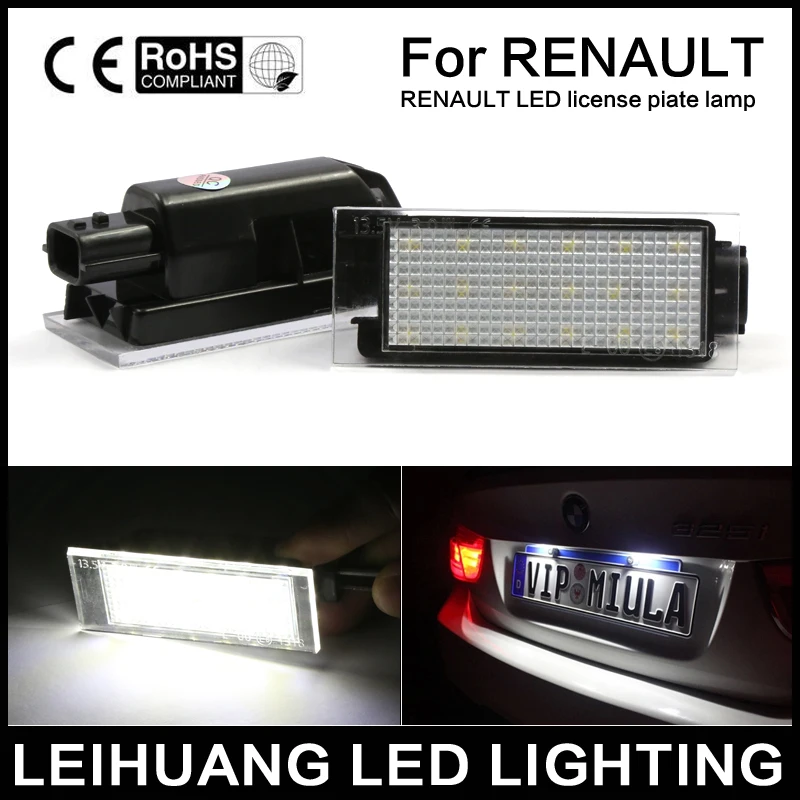 

2X Error Free LED number License Plate Lights Fit For Renault Twingo Clio Espace Megane Kombi 5D Laguna Velsatis Master 12v