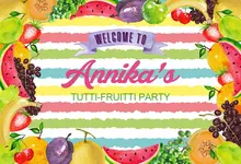 Vinile di qualità dei fondali di fotografia del fondo della foto di buon compleanno del partito di tutti frutti su ordinazione