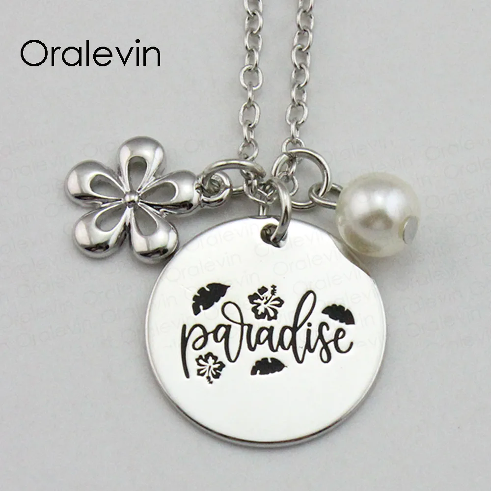 

Hot Sale PARADISE Inspirational Hand Stamped Engraved Glamour Creative Pendant Female Necklace Gift Jewelry,10Pcs/Lot, #LN2038