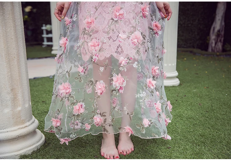 2018, бесплатная доставка. летний новый элегантный ручной вышивки цветок перспектива 3D женщина платье v-образным вырезом платье для женщин L-39