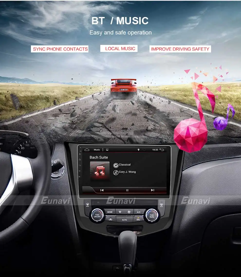 Excellent Eunavi 10.2" Android 8.1 Car GPS Radio Player for Nissan X-Trail Qashqail 2014-2017 with Quad Core 2GB+32GB Stereo Multimedia 17