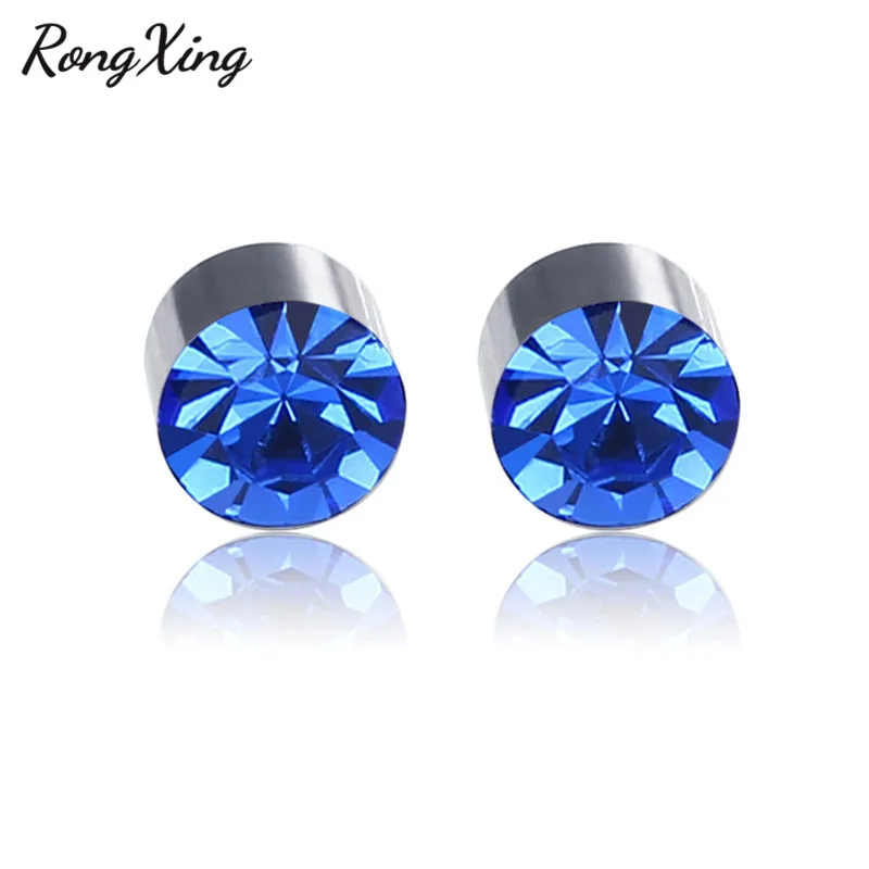 RongXing 6MM Round Rhinestone Stainless Steel Clip Earrings