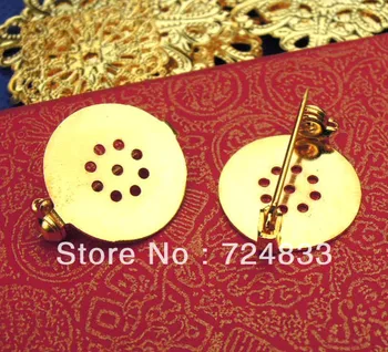 

17mm Blank Brooch Pins Back Flat Circle Hollow Filigree Pad Trays Brooches Bases Settings Findings Craft Golden tone Wholesale