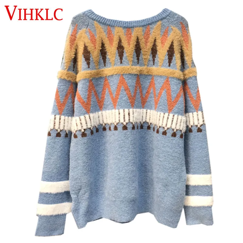 Loose Sweater Women Autumn Winter 2018 New Korean Version Large Size Casual Color Matching Student Tide X285 | Женская одежда