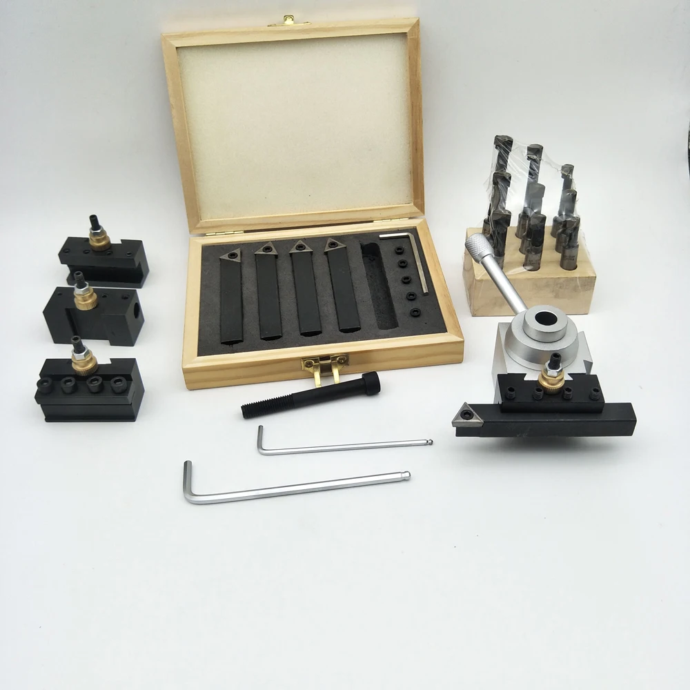 

19 Pcs Boring Bar Turning Tool Holder Quick Change Post Holder Kit for CNC Mini Lathe 9pcs 3/8" Boring Bar 5pcs Indexable Blade