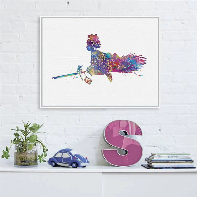 

Watercolor cartoon girl wall art canvas painting abstract poster for children room decoracion canvas art prints modern no frame