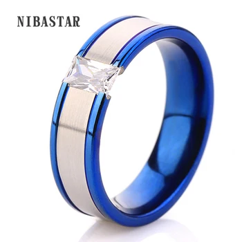 

Fashion Blue Color Stainless Steel Finger Ring Women's shinning CZ Zircon Wedding Rings