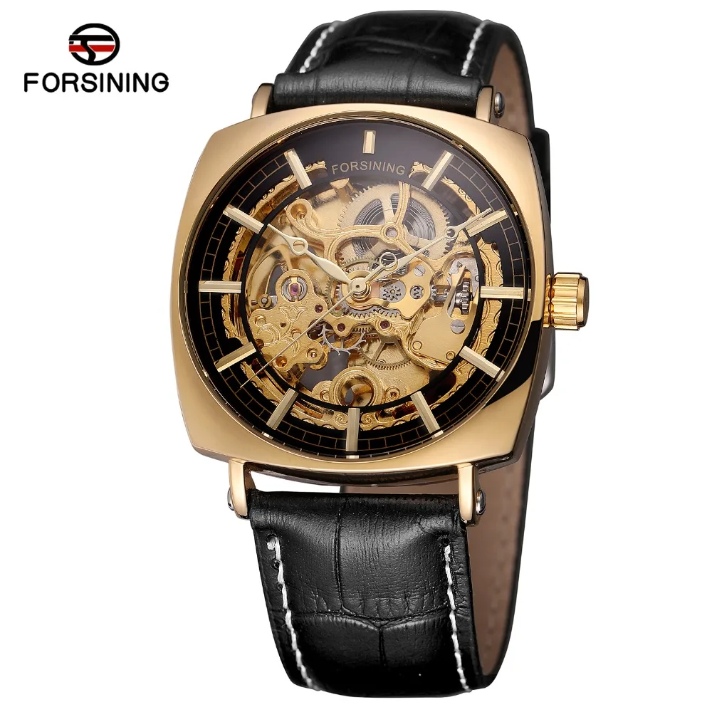 

Forsining 2018 New Fashion Watch for Men Analog Skeleton Automatic Luxury Genuine Leather Strap Gift Box Wristwatch FSG8153M3